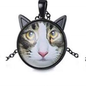 Cat Head Cat Face Pendant Necklace Steampunk Cat